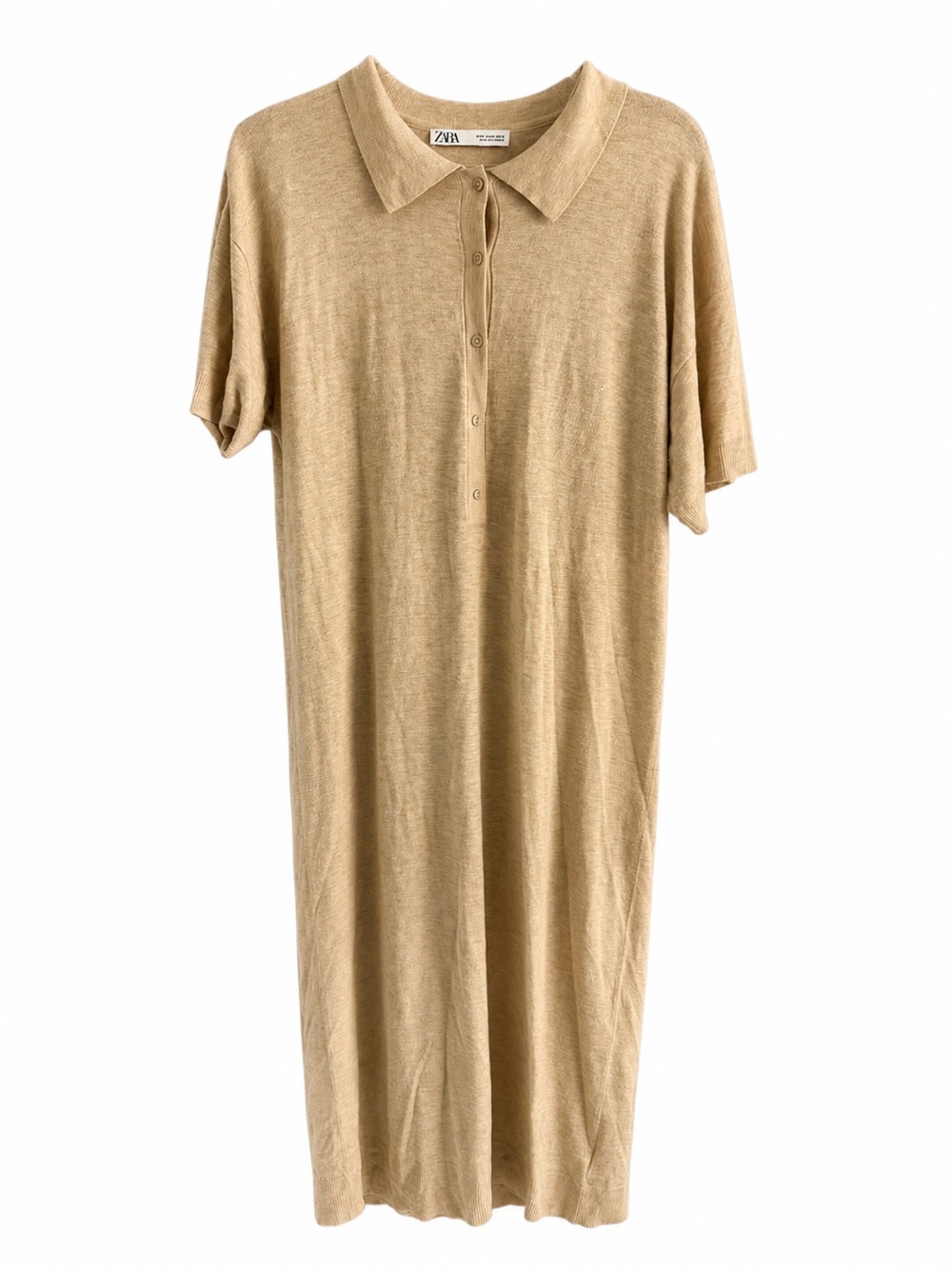 Zara Beige Double-Layer Knit Polo Midi Dress Size M